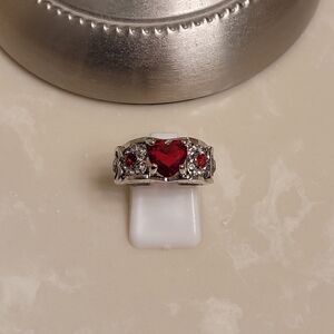 Silver CZ and Ruby Ring Size 7